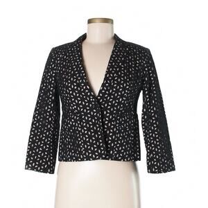 LOFT Women's Black and Cream Patterned Blazer 0P